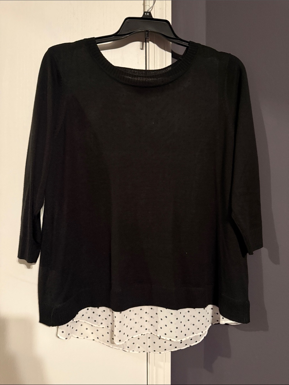 Roz & Ali Black Layered Sweater with White Polka Dot Hem